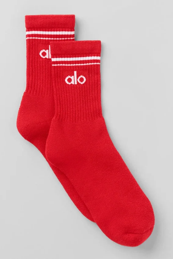 Chaussettes unisexes mi-mollet « Throwback » - Rouge vif/Blanc