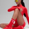 Chaussettes unisexes mi-mollet « Throwback » - Rouge vif/Blanc