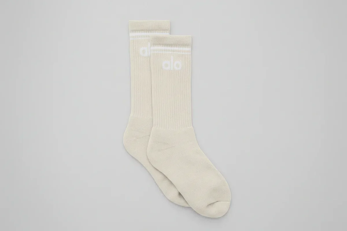 Chaussettes unisexes « Throwback » - Beige clair/Blanc