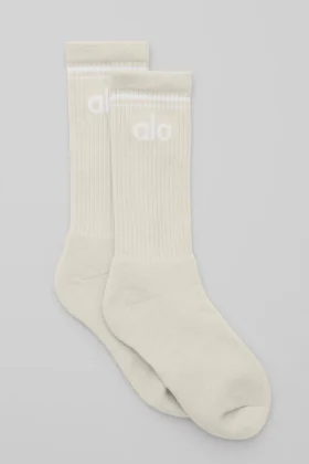 Chaussettes unisexes « Throwback » - Beige clair/Blanc