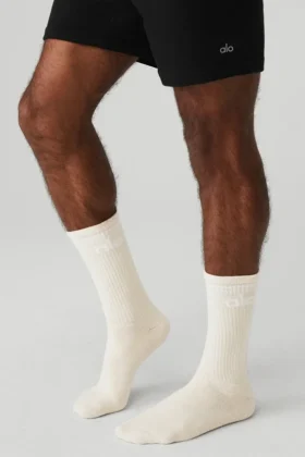 Chaussettes unisexes « Throwback » – Beige clair/Blanc