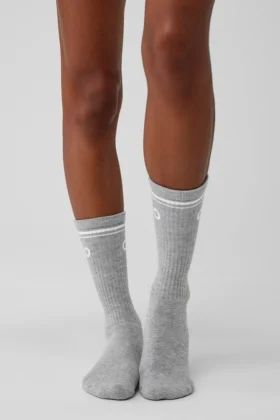 Chaussettes unisexes Throwback – Gris chiné athlétique/Blanc