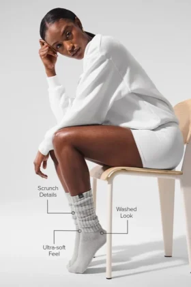 Chaussettes unisexes « Washed Scrunch » – Gris brumeux délavé