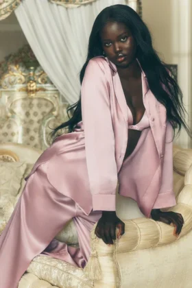 Chemise boutonnée en soie Luminous - Rose champagne