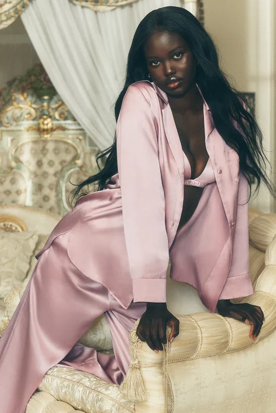 Chemise boutonnée en soie Luminous - Rose champagne