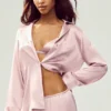 Chemise boutonnée en soie Luminous - Rose champagne