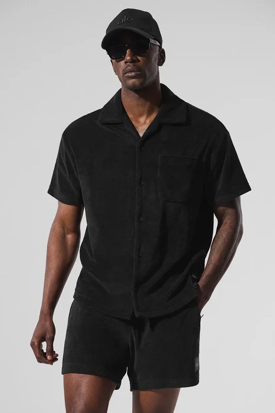 Chemise boutonnée en tissu éponge Coastal — Noir