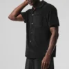 Chemise boutonnée en tissu éponge Coastal — Noir