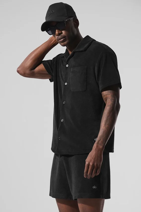 Chemise boutonnée en tissu éponge Coastal — Noir