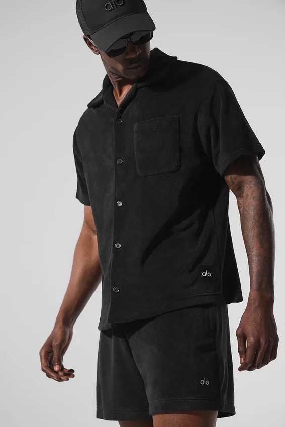 Chemise boutonnée en tissu éponge Coastal — Noir