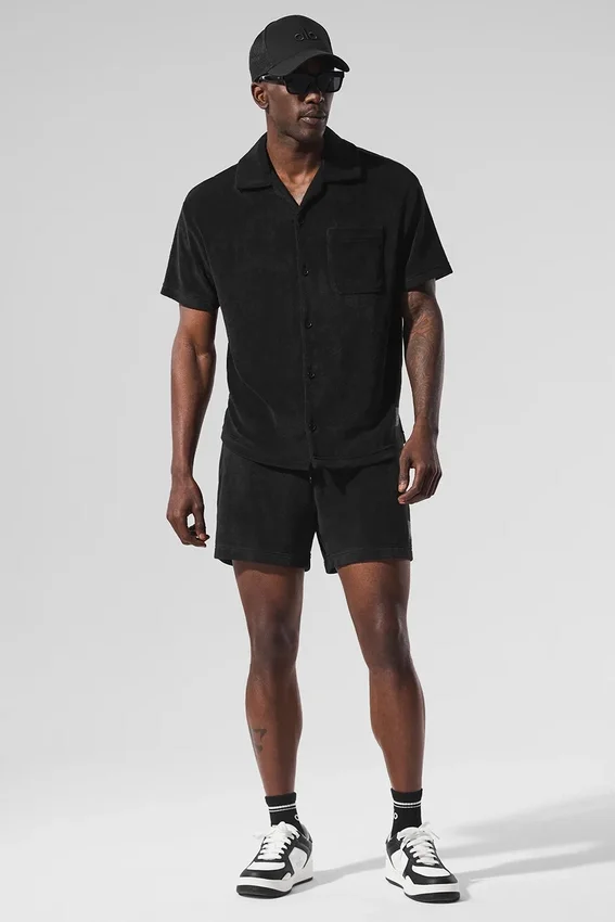 Chemise boutonnée en tissu éponge Coastal — Noir