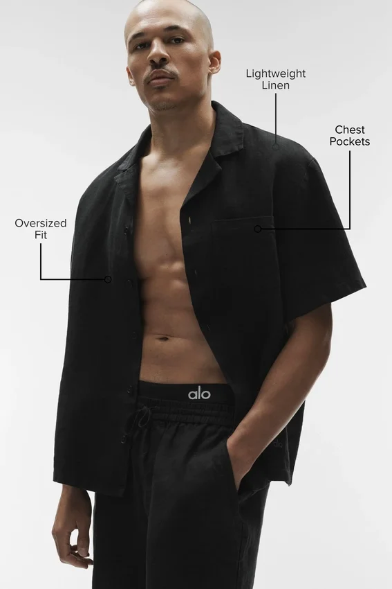 Chemise boutonnée à manches courtes Linen Days - Noir