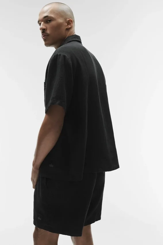 Chemise boutonnée à manches courtes Linen Days - Noir