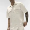 Chemise boutonnée à manches courtes Satin Horizon - Bone
