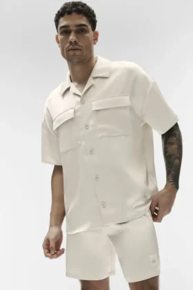 Chemise boutonnée à manches courtes Satin Horizon - Bone