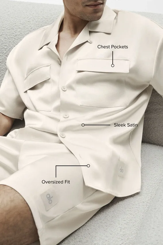 Chemise boutonnée à manches courtes Satin Horizon - Bone