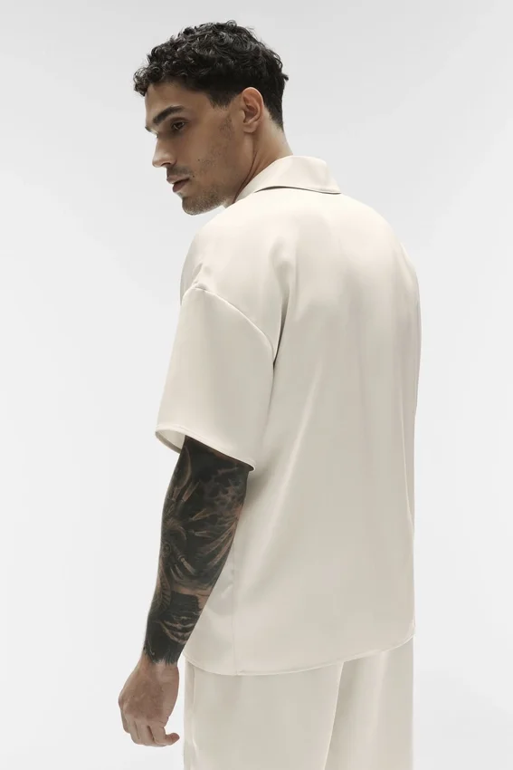 Chemise boutonnée à manches courtes Satin Horizon - Bone