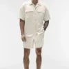 Chemise boutonnée à manches courtes Satin Horizon - Bone