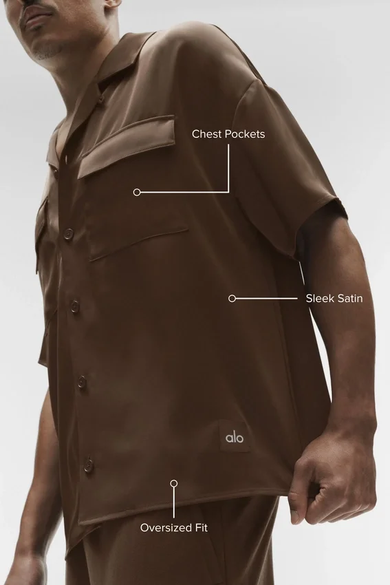 Chemise boutonnée à manches courtes Satin Horizon - Espresso