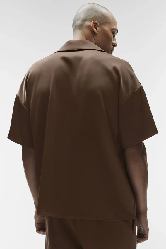 Chemise boutonnée à manches courtes Satin Horizon - Espresso
