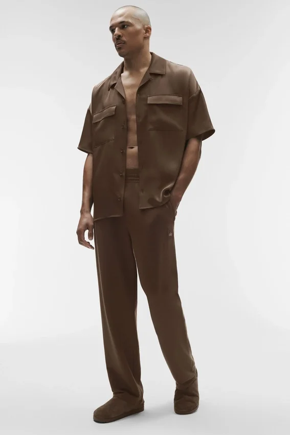 Chemise boutonnée à manches courtes Satin Horizon - Espresso