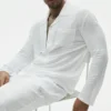 Chemise boutonnée à manches longues en jersey de lin « Coastal » - Blanc