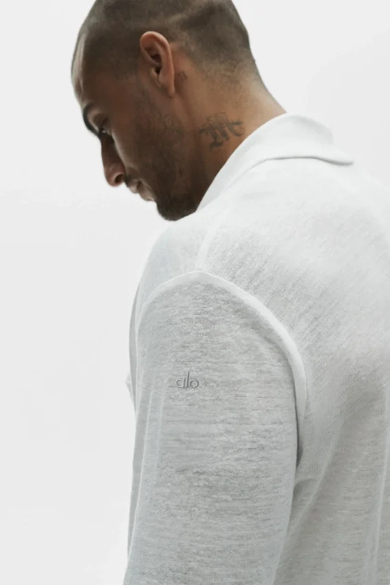 Chemise boutonnée à manches longues en jersey de lin « Coastal » - Blanc