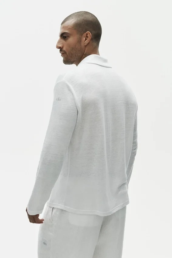 Chemise boutonnée à manches longues en jersey de lin « Coastal » - Blanc