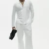Chemise boutonnée à manches longues en jersey de lin « Coastal » - Blanc