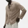 Chemise boutonnée à manches longues en jersey de lin « Coastal » - Gravel
