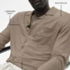 Chemise boutonnée à manches longues en jersey de lin « Coastal » - Gravel