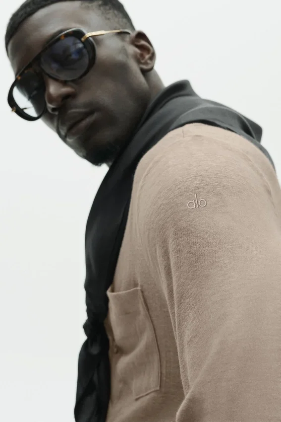 Chemise boutonnée à manches longues en jersey de lin « Coastal » - Gravel