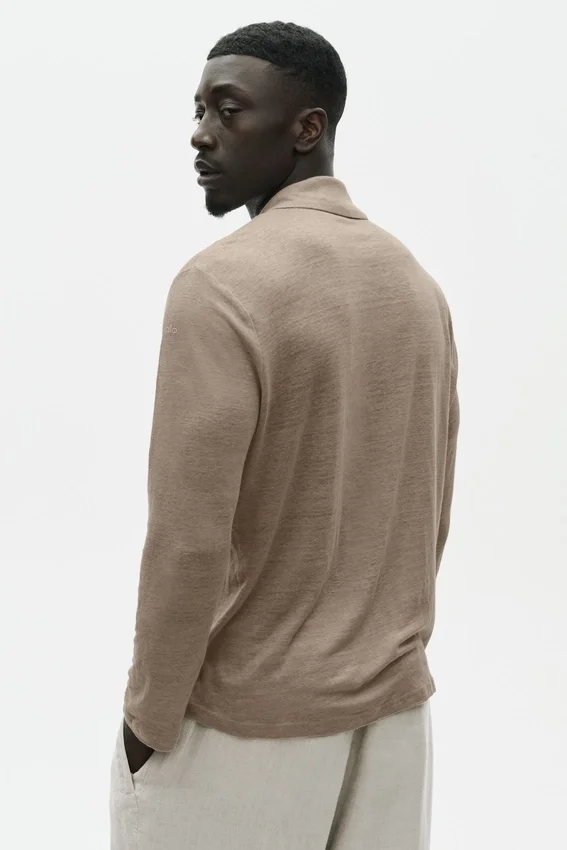 Chemise boutonnée à manches longues en jersey de lin « Coastal » - Gravel