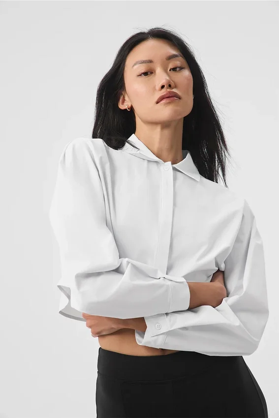 Chemise courte boutonnée « Take Me Out » – Blanche