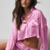 Chemise courte à manches longues boutonnée « Silk Luminous » - Rose Candy Heart