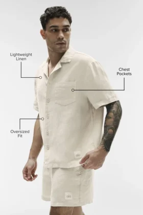 Chemise à manches courtes boutonnée Linen Days – Beige
