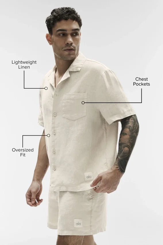 Chemise à manches courtes boutonnée Linen Days - Beige