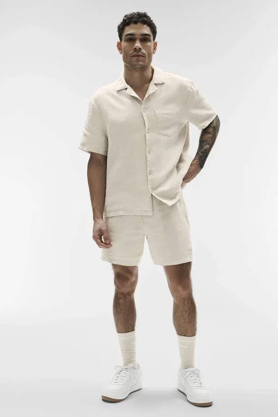 Chemise à manches courtes boutonnée Linen Days - Beige