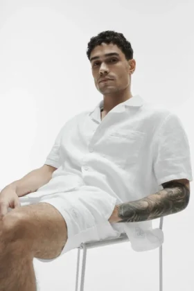 Chemise à manches courtes boutonnée Linen Days - Blanc