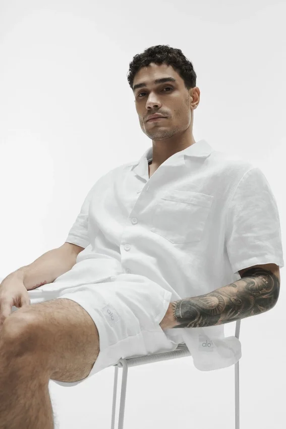 Chemise à manches courtes boutonnée Linen Days - Blanc