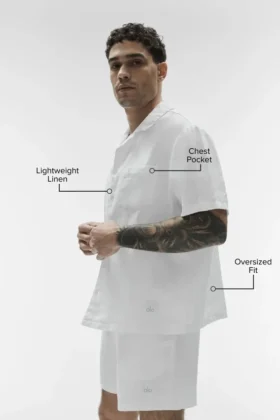 Chemise à manches courtes boutonnée Linen Days – Blanc