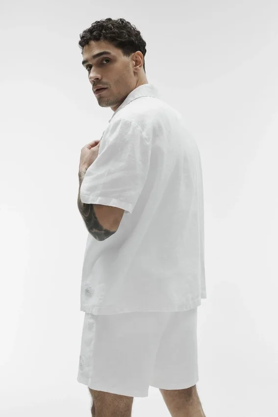 Chemise à manches courtes boutonnée Linen Days - Blanc