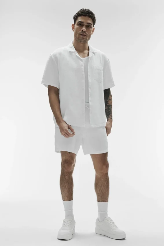 Chemise à manches courtes boutonnée Linen Days - Blanc