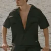 Chemise à manches courtes boutonnée Satin Horizon - Noir