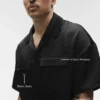 Chemise à manches courtes boutonnée Satin Horizon - Noir
