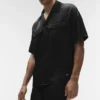Chemise à manches courtes boutonnée Satin Horizon - Noir
