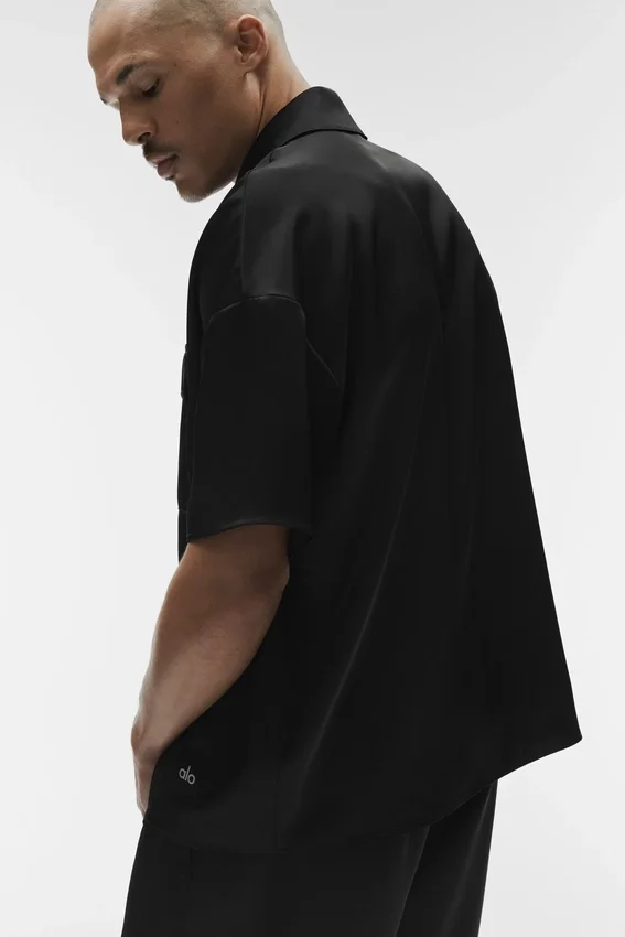 Chemise à manches courtes boutonnée Satin Horizon - Noir