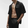Chemise à manches courtes boutonnée Satin Horizon - Noir