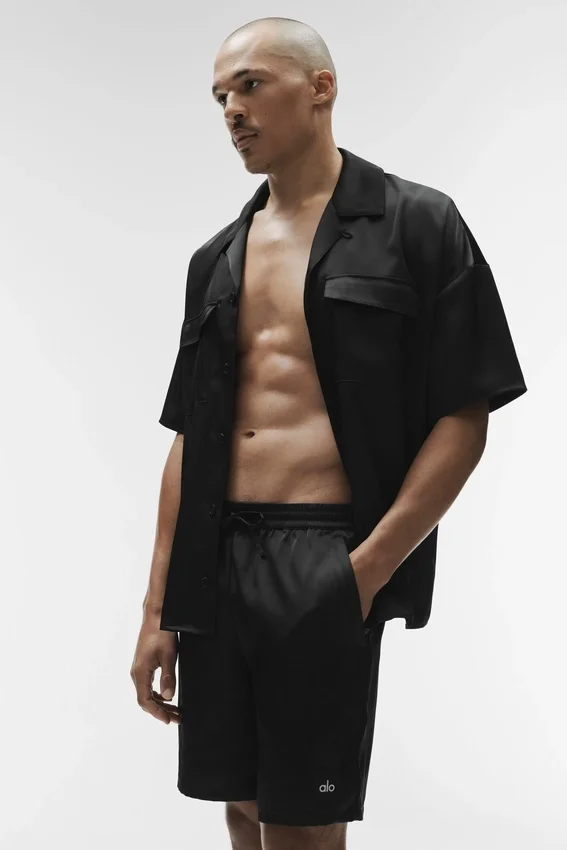 Chemise à manches courtes boutonnée Satin Horizon - Noir