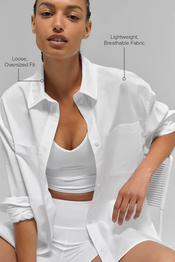 Chemise à manches longues boutonnée « Cotton Real Deal » – Blanc